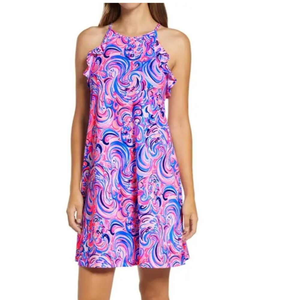 LILLY PULITZER RAZ BERRY FLAMINGOALS BILLIE SWING DRESS, Small